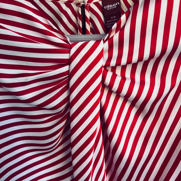 Olsen Europe S Red White Stripes Draped Neckline Long Sleeve Blouse Top Blouson - Picture 4 of 11
